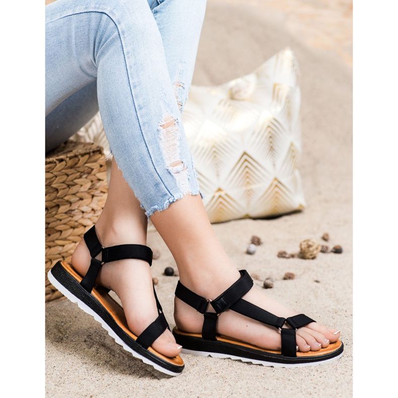 SHELOVET Módní sandály se suchým zipem černá 2