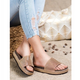 SHELOVET Módní křišťálové pantofle zlatý 1