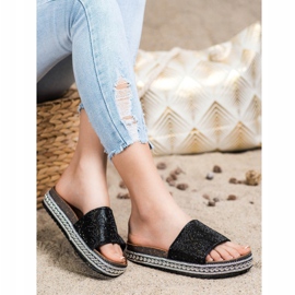 SHELOVET Módní křišťálové pantofle černá 1