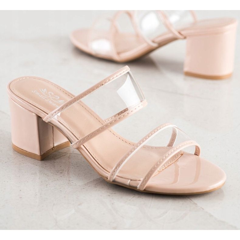 Small Swan Pantofle s průhlednými proužky béžový 1 Small Swan Pantofle s průhlednými proužky béžový 1