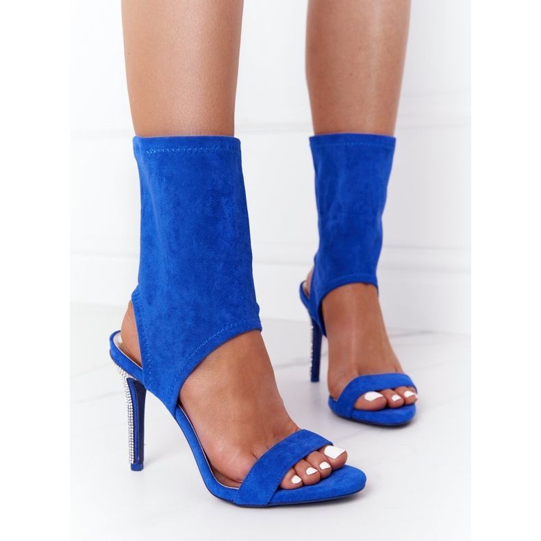 Sandály na vysokém podpatku s kubickým zirkonem Lu Boo Blue modrý stříbrný 1