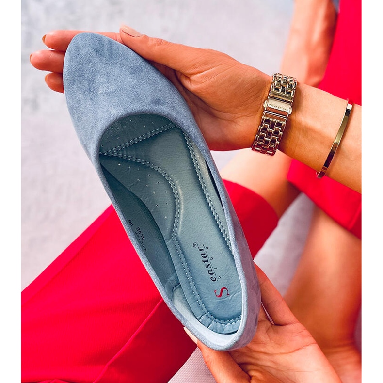 Modré CC212P Modré semišové balerínky modrý 2