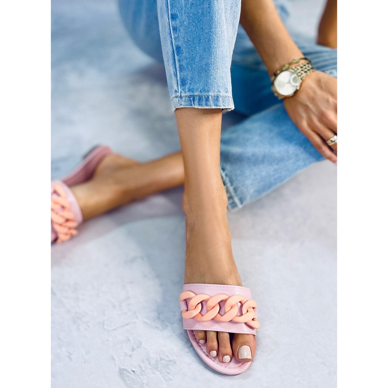 Pantofle s řetízkem růžové 7857 světle růžové růžový 2