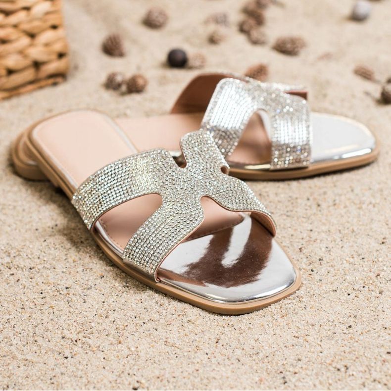 SHELOVET Stylové pantofle s kubickým zirkonem stříbrný 2