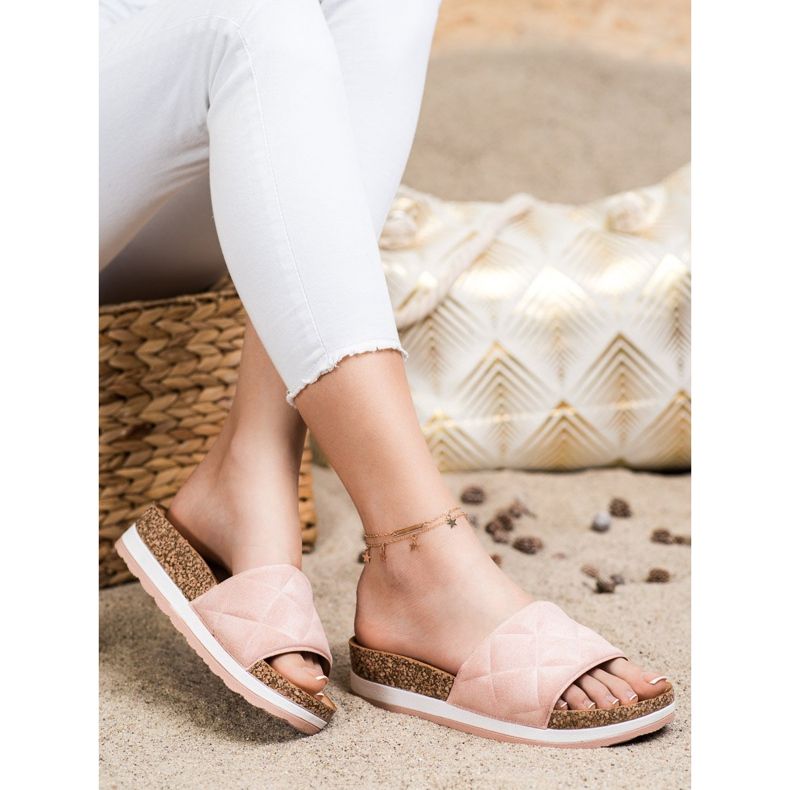 Comer Pohodlné pantofle na platformě růžový 2