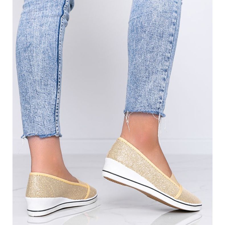 Zlaté třpytivé baleríny na klínu Glam Star zlatý 1