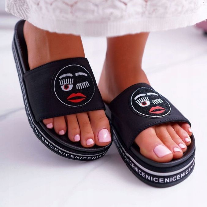 Dámské pantofle na platformě S.Barski 802-10 černé černá 2