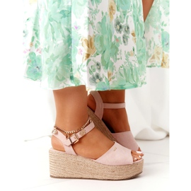 Sandály na klínku s pleteným Big Star FF274749 Nude růžový 3