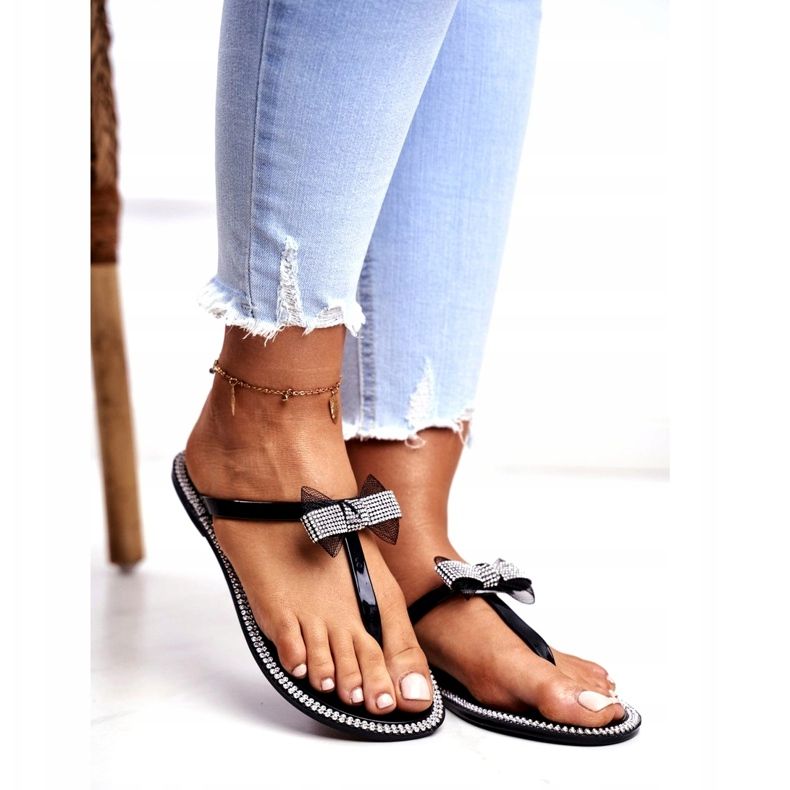 LU BOO Dámské gumové pantofle černé žabky Kamínky Lou černá 1