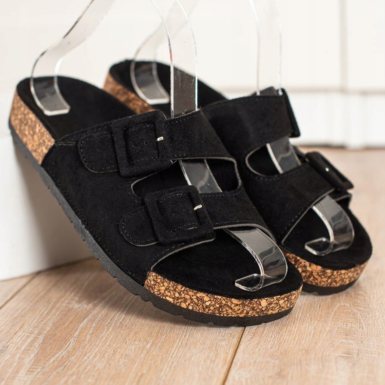 SHELOVET Pohodlné pantofle se sponami černá 2