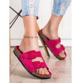 SHELOVET Pohodlné pantofle se sponami růžový 1