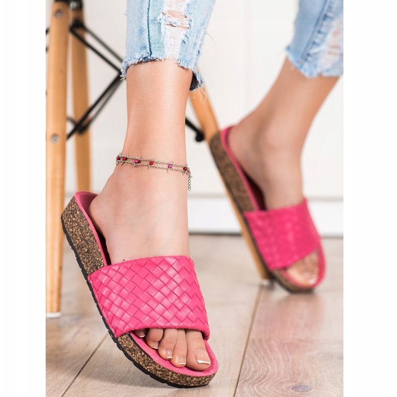 SHELOVET Módní tkané pantofle růžový 2