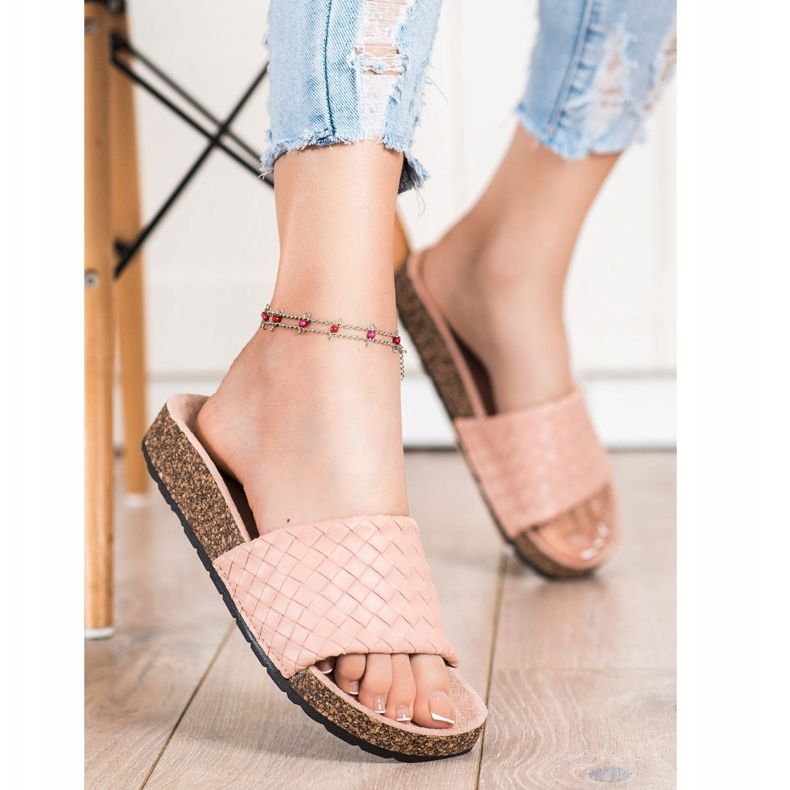 SHELOVET Módní pletené pantofle hnědý 1