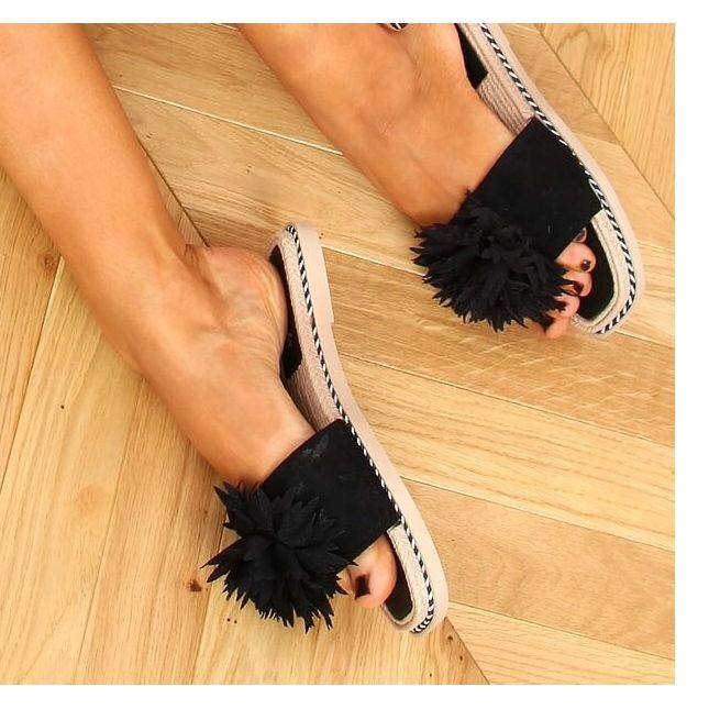 Černé žabky s květinami 35-218 Černé černá 2