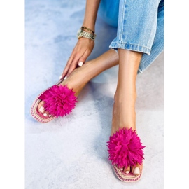 Pantofle s květy fuchsie 35-218 švestková červená růžový 2 Pantofle s květy fuchsie 35-218 švestková červená růžový 2