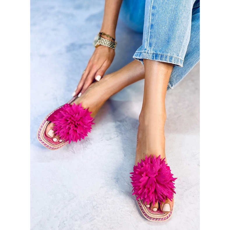 Pantofle s květy fuchsie 35-218 švestková červená růžový 2 Pantofle s květy fuchsie 35-218 švestková červená růžový 2