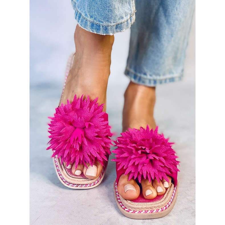 Pantofle s květy fuchsie 35-218 švestková červená růžový 1 Pantofle s květy fuchsie 35-218 švestková červená růžový 1