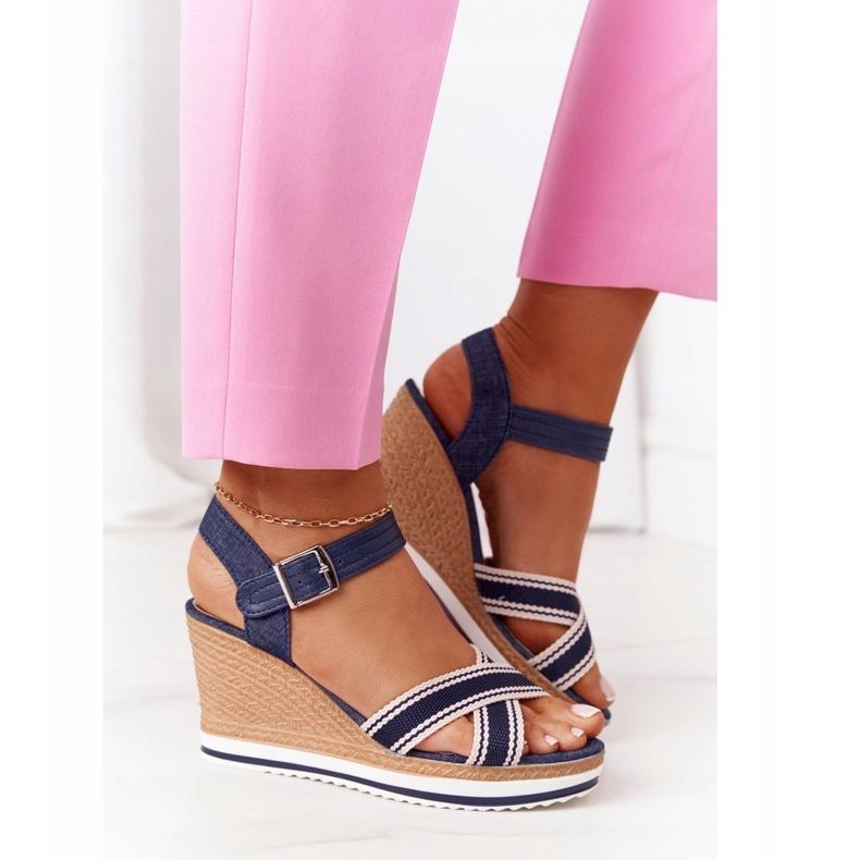 PG1 Sandály na klínku Navy Blue Sea Wave námořnická modrá 2