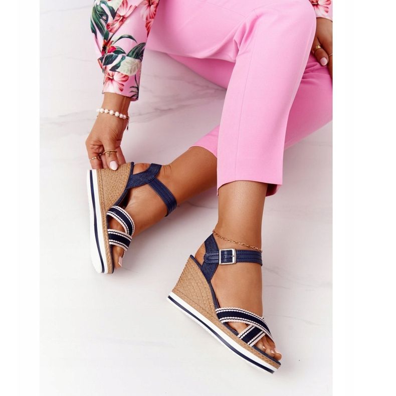 PG1 Sandály na klínku Navy Blue Sea Wave námořnická modrá 1