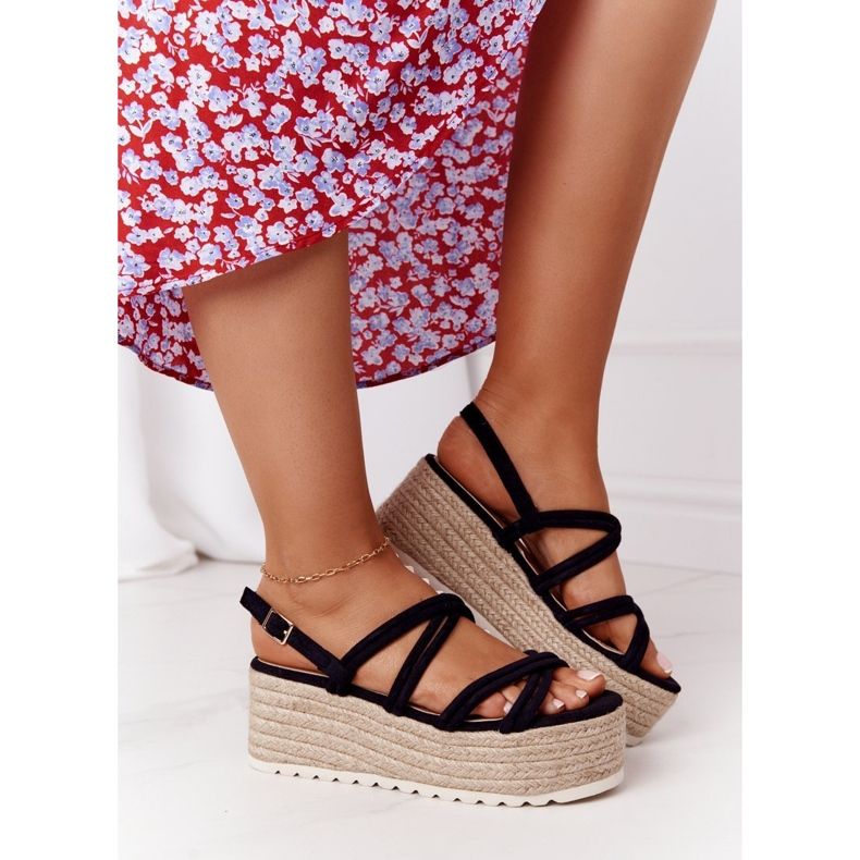 PS1 Černé sandály na černé pletené platformě Crazy In Love černá 2