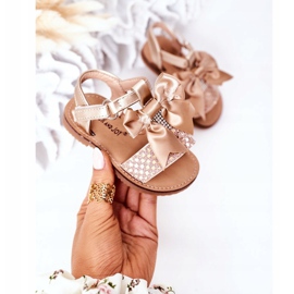 FR1 Dětské sandály s mašlí Golden Beebee zlatý 2