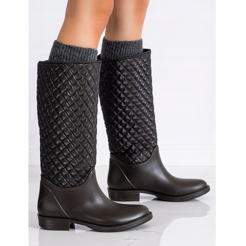 SHELOVET Vysoké, prošívané galoše hnědý 1