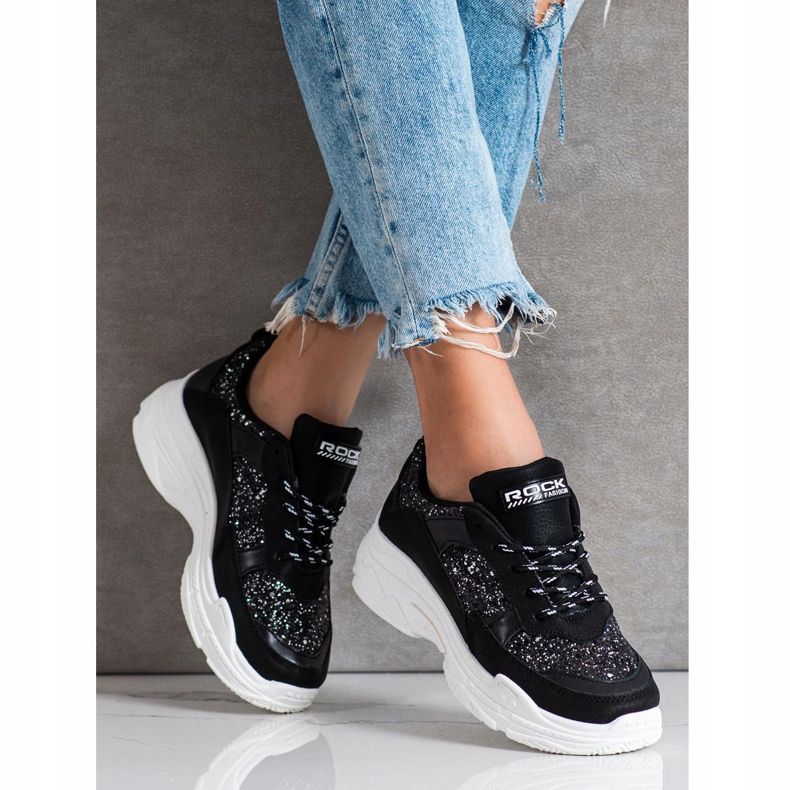 SHELOVET Černé tenisky s třpytkami černá 2