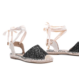 Černá Cassandra vázaná brokátové espadrilky béžový 1