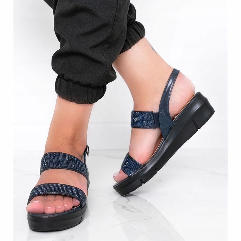 Navy blue klínové sandály Sweet Rasp modrý 1 Navy blue klínové sandály Sweet Rasp modrý 1