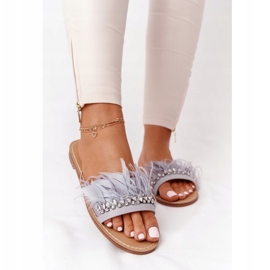 Pantofle s peřím Lu Boo šedá 1 Pantofle s peřím Lu Boo šedá 1