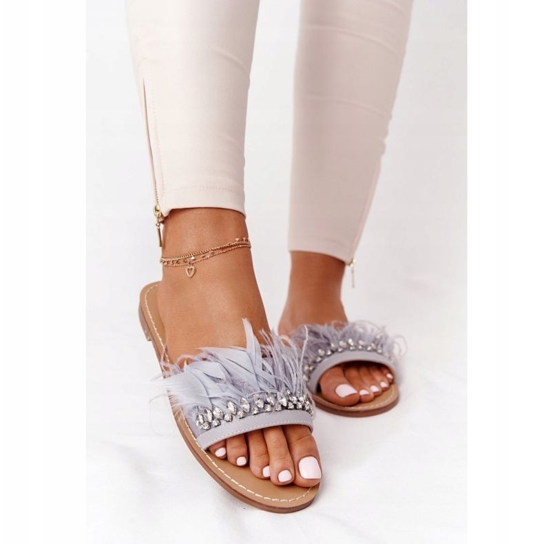 Pantofle s peřím Lu Boo šedá 1 Pantofle s peřím Lu Boo šedá 1