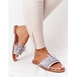 Pantofle s peřím Lu Boo šedá 2 Pantofle s peřím Lu Boo šedá 2