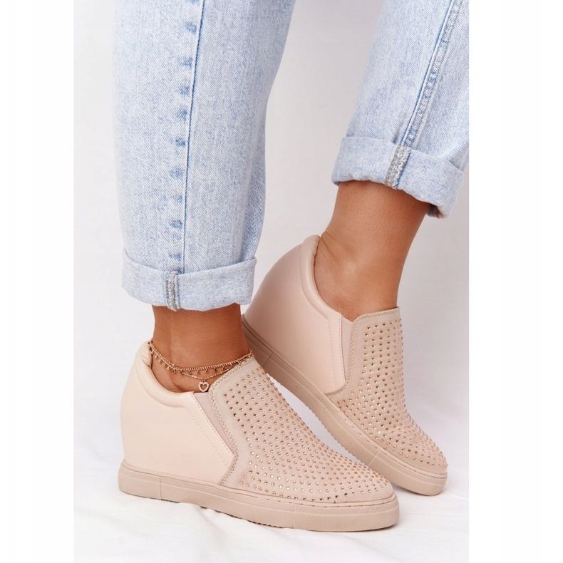 Klínové tenisky s flitry Lu Boo béžová hnědý 2