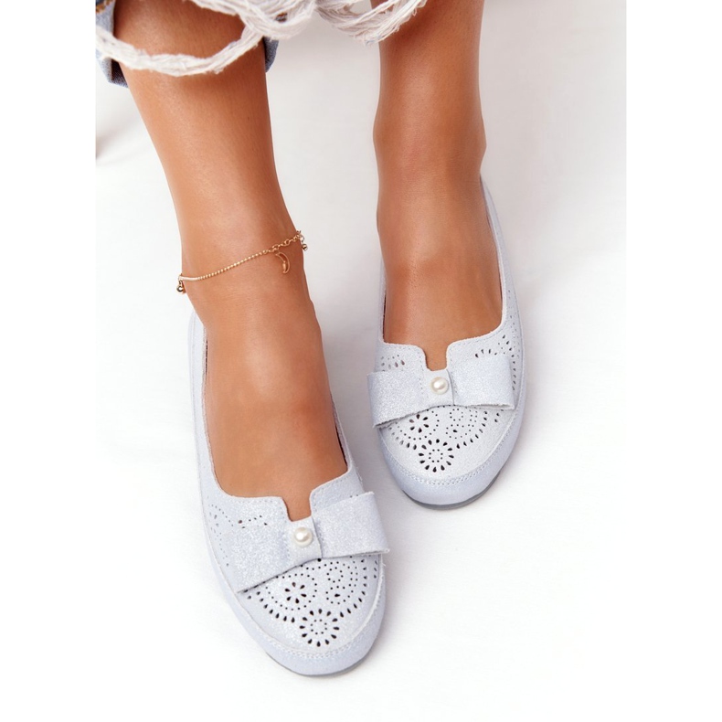 Ekologické modré balerínky Rio Flore Leather modrý stříbrný 3