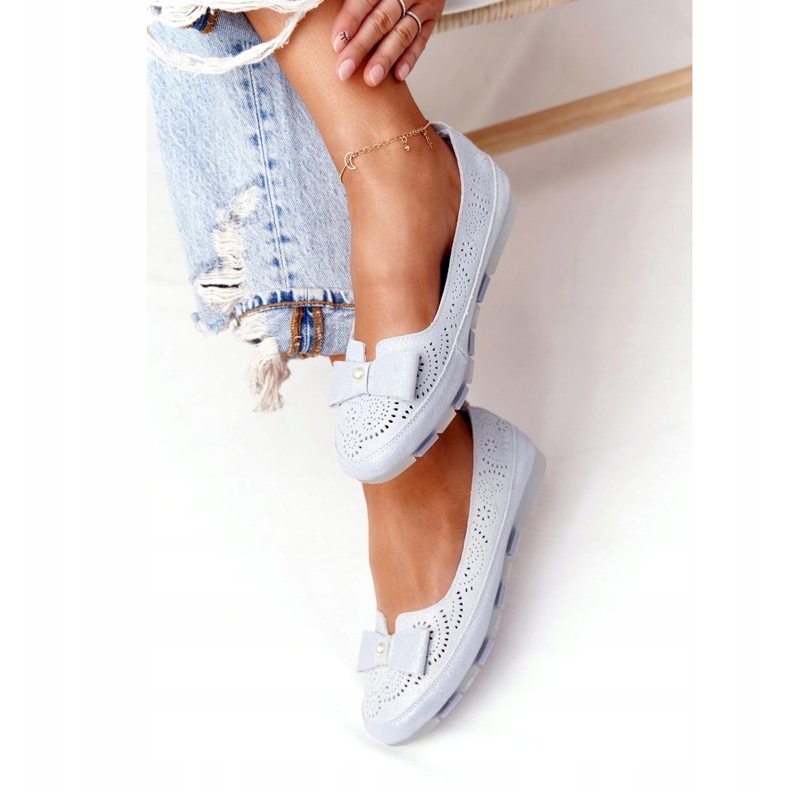 Ekologické modré balerínky Rio Flore Leather modrý stříbro 2