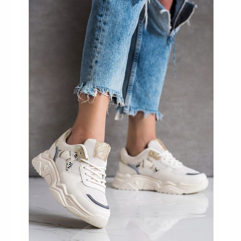 SHELOVET Béžové tenisky s třpytkami béžový 1