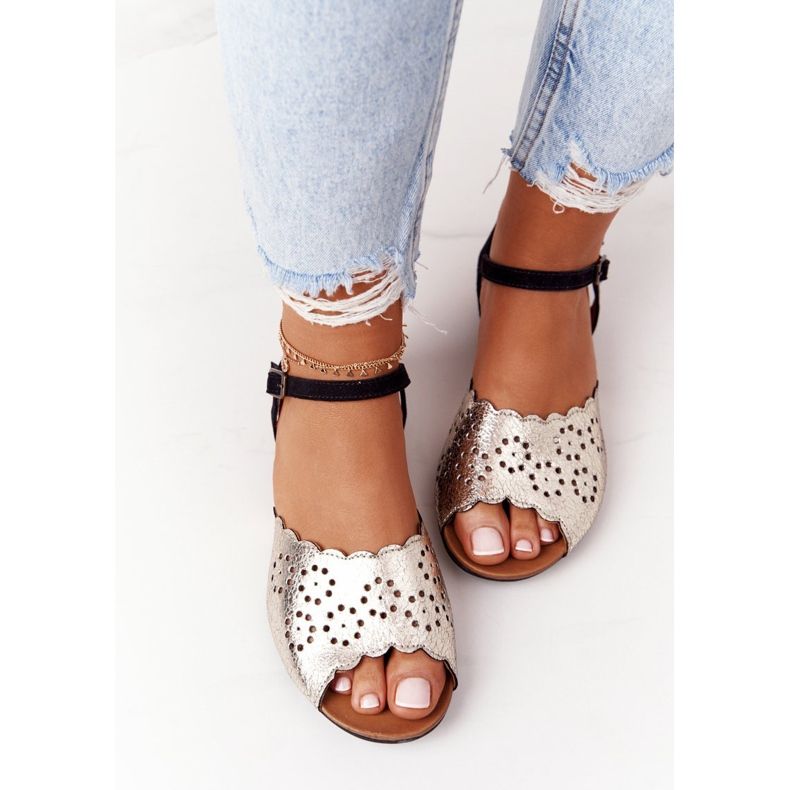 Kožené sandály Maciejka 05199-25 černé a zlaté černá zlatý 1