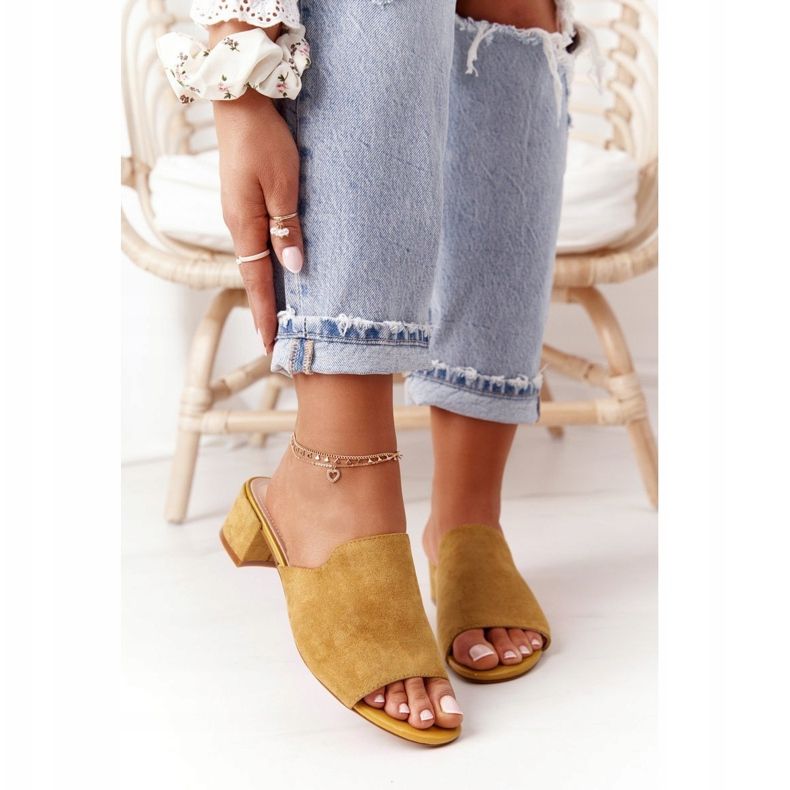 Semišové pantofle na patě Sergio Leone KL313 žlutá 2