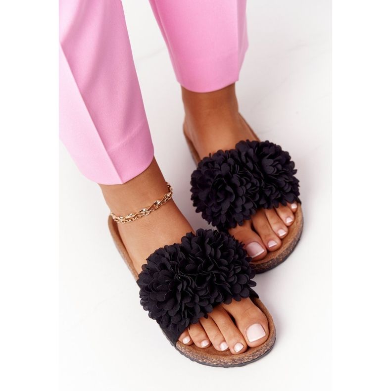 PE1 Černá Květinová Bomba Na Korkové Podešvi 1