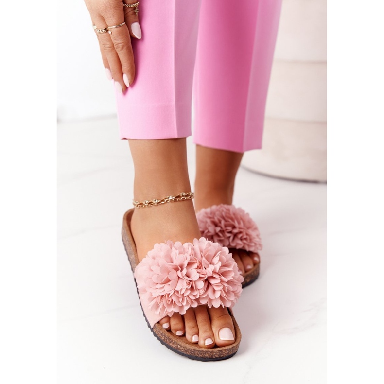 Růžové pantofle Flowerbomb na korkové podrážce růžový 1