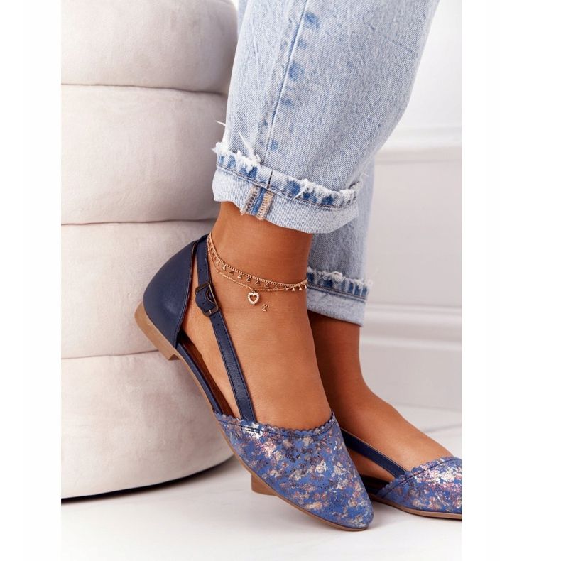 Maciejka 4972A-17 Navy Blue Leather Ballerinas námořnická modř 2