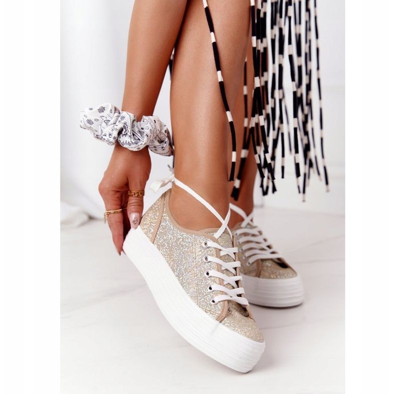 S.Barski Třpytivé tenisky na platformě Golden Luna zlatý 1