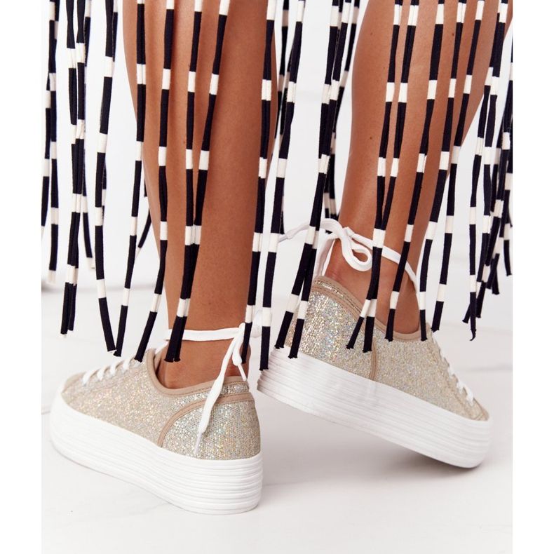 S.Barski Třpytivé tenisky na platformě Golden Luna zlatý 2