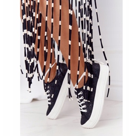 S.Barski Třpytivé tenisky na platformě Black Luna černý 2