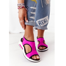 S.Barski Nazouvací sandály na klínu Fuchsia Zoey černý růžový 2