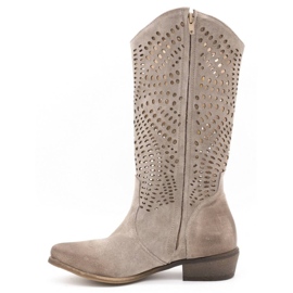 Exousite Dámské prolamované kožené boty 1229 šedé šedá 1