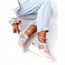 Kožené klínové tenisky se síťovinou S.Barski Golden béžový zlatý 5