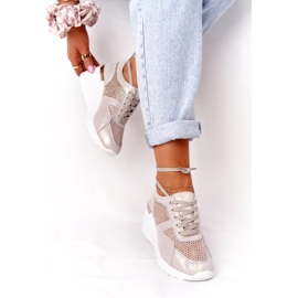 Kožené klínové tenisky se síťovinou S.Barski Golden béžový zlatý 3