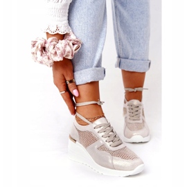 Kožené klínové tenisky se síťovinou S.Barski Golden béžový zlatý 2