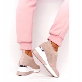 Prolamované tenisky nazouvací na klínové béžové HO248 Harmony béžový 4